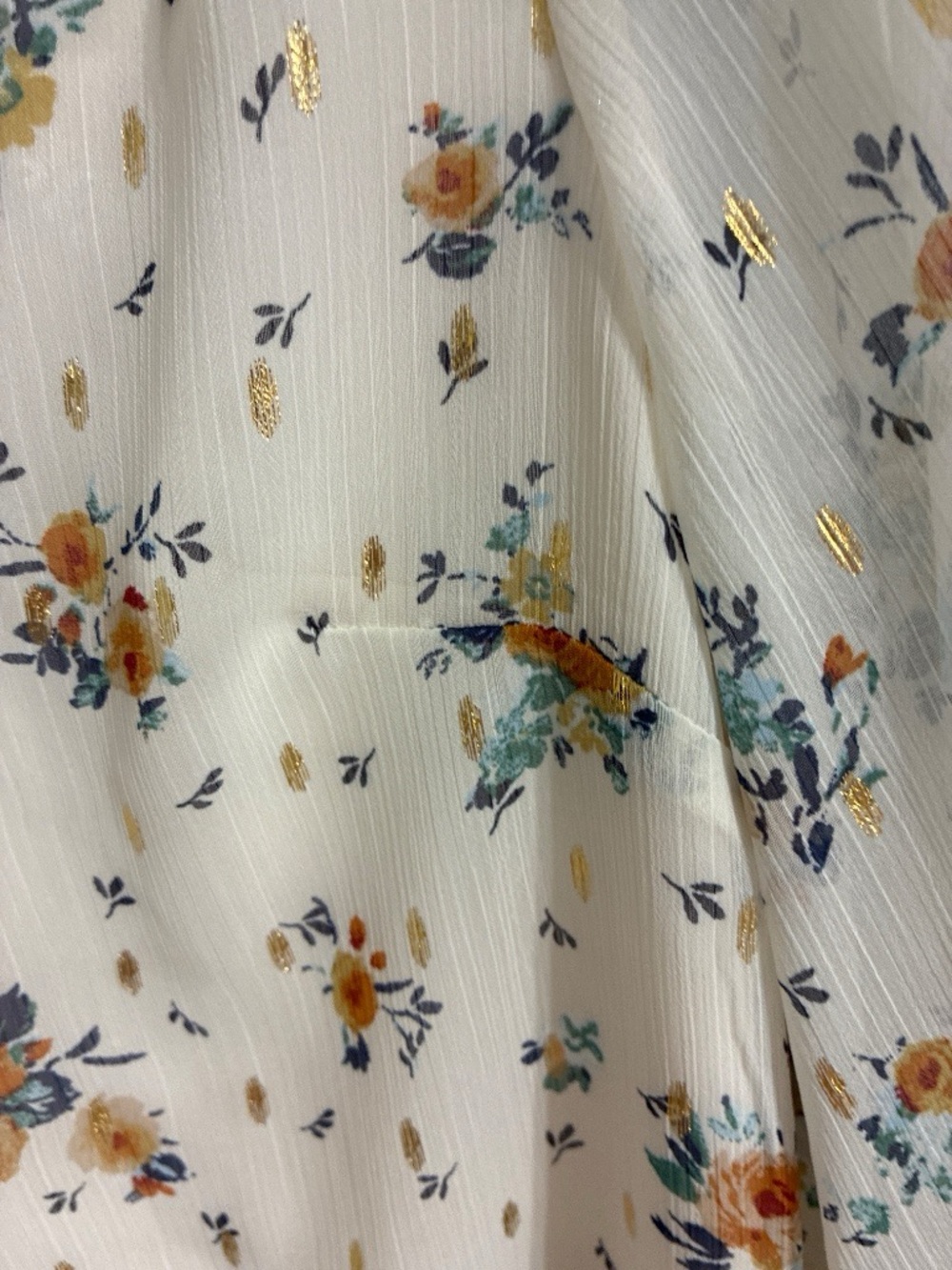 Sara Michelle Floral Metallic Gold Fleck Blouse S Cream Boho V-Neck 3/4 Sleeve - Picture 5 of 10